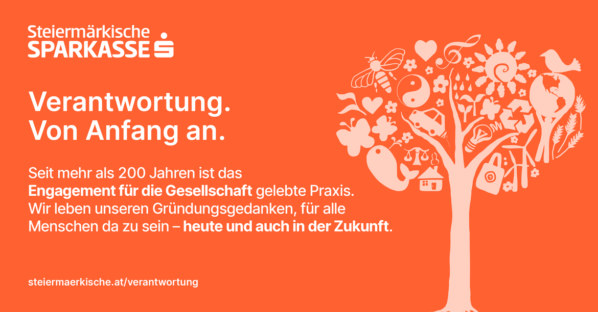 Inserat der Sparkasse in Orange mit Baum zum Thema Verantwortung